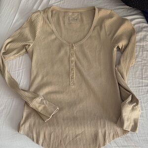 Aerie Ribbed Long Sleeve Top - Tan
